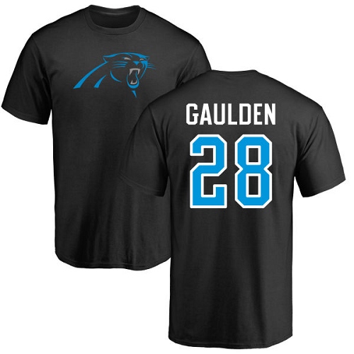 Carolina Panthers Men Black Rashaan Gaulden Name and Number Logo NFL Football #28 T Shirt